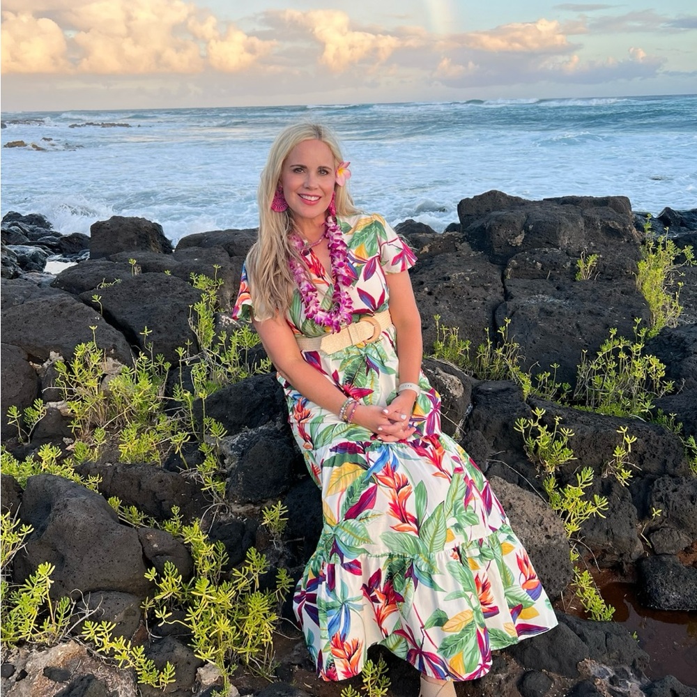 Tropical cotton floral tiered maxi dress size 4 - Picture 5 of 7
